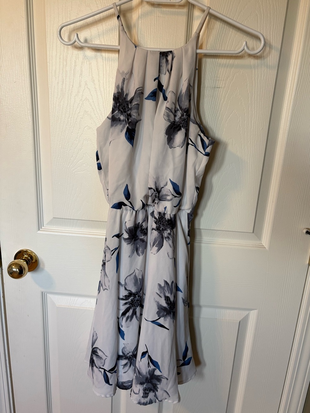 Eclipse Floral High-Neck Halter Mini Dress Blue White Small - Picture 2 of 7